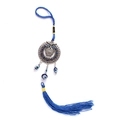 Portachiavi gufo etnico con perline occhio greco blu e ciondolo con nappa decorativa - Stile Gufo con Nappina
