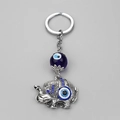Portachiavi a elefante in argento con perline occhio di Allah blu e strass lucidi - Stile Elefante con Occhio Blu