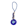 Vista macro del colgante de ojo turco de cristal azul con cuerda tejida y detalles - Colgante Redondo Azul Oscuro (BE103BU00)