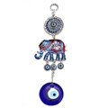 Llavero de elefante con ojo turco de vidrio azul y amuletos florales plateados - Colgante de Elefante Ojo Turco (BE230BU00)