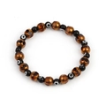 Bracelet élastique à perles marron facettées et breloques œil bleu pour femmes - Polyèdre Brun Mauvais Œil Noir (EY6245MI01)