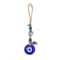 Detail von türkischem Evil Eye Anhänger aus Glas mit Hanfseil und Perlen zur Wanddekoration - Große Scheibe Mit Dreifach Mini-Augenperlen Stil (BE259BU04)