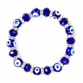 Bracelet élastique avec cristaux bleu foncé, perles œil de démon et anneaux en strass - Intercalaires en Strass Cristal Facetté Bleu Foncé (EY5226BU02)