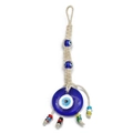 Dettaglio del ciondolo Evil Eye in vetro turco con corda intrecciata e perline colorate - Stile Occhio Tondo Con Nappine (BE255BU02)