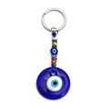 Portachiavi con occhio turco blu in vetro con perline colorate e anello in metallo lucido - Disco Grande Con Perline Colorate (BE253BU01)