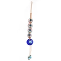 Bohemian Evil Eye pendant with blue glass charm and colorful Heishi beads on brown rope - Heishi Beads Braided Style (BE198BU00)
