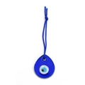 Blue glass evil eye charm pendant with dark blue braided cord for wall hanging - Waterdrop Shape (30x35mm)