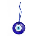Deep blue glass evil eye amulet pendant with hanging cord for home or car decor - Round Shape (50x50mm)