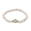 Bracelet en perles d'eau douce baroques avec pendentif œil protecteur doré et cristaux - Style Mauvais Œil Rond Pavé (BE72GD07)