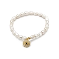Bracelet en perles d'eau douce baroques avec charm œil grec doré et cristaux - Style Mauvais Œil Disque Pavé Classique (BE72GD01)