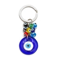 Portachiavi con occhio di Allah blu con perline colorate e anello in metallo argento - Disco Grande Con Grappoli Di Perline (BE253BU02)