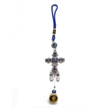 Croce da parete argentata con perline Malocchio e piccola campana d'oro decorativa - Stile croce malocchio(BE684BU00)