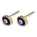 Exaggerated gold evil eye stud earrings with blue enamel finish for women and girls - Dark Blue Oval Style (BE568BU00)