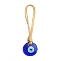 Detail shot of Evil Eye glass pendant with blue eye pattern and khaki braided cord - Khaki