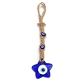 Detailansicht des handgefertigten Seilanhängers mit blauem Evil-Eye-Glasanhänger in Sternform - Stern Blau Perle Stil (BE800BU02)