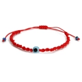 Handmade red braided evil eye cord bracelet with adjustable sliding knot for unisex - Multiple Evil Eye Beads Style (BE521RD00)