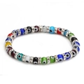 Detailed view of colorful Evil Eye beads bracelet with crystal-studded silver spacers - Colorful