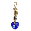 Detailed close-up of Evil Eye nazar charm with jute rope and blue glass heart pendant - Heart Ethnic Style (BE803BU02)