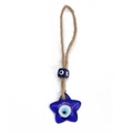 Detail von blauem Glas Evil Eye Sternanhänger mit Perle und rustikalem Hanfseil - Sternform (BE907BU01)