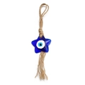 Blue star-shaped evil eye glass pendant with natural rustic hemp rope and tassel - Star Long Tassel Style (BE806BU02)