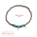 Detail view of Evil Eye beaded bracelet with silver beads and product dimensions - Silver Bead Turquoise Style (BE947BU03)
