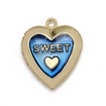 Gouden hart medaillon hanger met blauw midden en Sweet gravure voor DIY kettingen - Blauwe Sweet Hart Stijl (BT622GD02)