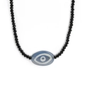 Elegant beaded Evil Eye necklace featuring faceted black beads and a blue center charm - Black (BE1032BK00)