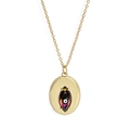 Goldene Halskette mit ovalem Anhänger und Marquise-Schliff Evil Eye auf Gliederkette - Lila Farbverlauf Stil (BE1077GD01)