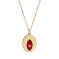 Detailansicht der Goldkette mit rotem Oval-Anhänger im Evil-Eye-Design und Mikro-Inlay - Hellroter Stil (BE1077GD02)