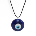 Minimalist evil eye necklace featuring a round blue resin pendant on a black cord - Dark Blue (Round 4)