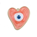 Macro detail of a heart-shaped Evil Eye DIY pendant with pink enamel and gold-plated alloy - Light Pink (DPK00)