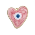 Macro detail of heart-shaped gold alloy pendant with pink marble texture and evil eye design - Pink (PK00)