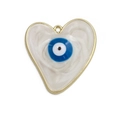 Macro detail of heart-shaped evil eye pendant with golden metal edges and marble texture - White (WH00)