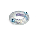 Close-up of faceted crystal evil eye ring with iridescent finish and blue eye details - Light Blue Iridescent Faceted Ring (BE1203LBU00)