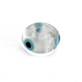 Macro shot of glass Evil Eye charm bead with center hole for DIY jewelry making - Light Blue Flat Through-hole Style (BE1204LBU00)