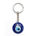 Macro detail of Turkish blue evil eye keychain with polished resin ring and silver metal clasp - Blue (BE1229BU00)