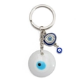 Dettaglio del portachiavi turco Malocchio con strass blu e ciondoli in metallo argento - Stile Ovale Strass Bianco (BE1234WH03)