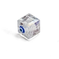 Macro detail of faceted cubic crystal bead with blue evil eye pattern for DIY jewelry - Blue Faceted Cube Style (BE1205BU00)