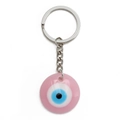 Detailed macro view of a pink Evil Eye resin pendant with silver metallic keychain ring - Pink (BE1229PK00)