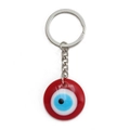 Turkish Evil Eye keychain with red resin pendant and silver metal ring on white background - Red (BE1229RD00)