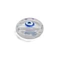 Macro shot of faceted evil eye crystal charm with blue and black concentric details - Blue Faceted Oval Bead (BE1206BU00)