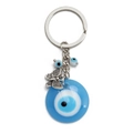 Dettaglio dell'anello portachiavi malocchio con perla blu nazar e ciondolo a farfalla - Stile Farfalla Argento Blu Scuro (BE1235LBU00)