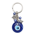 Detail von blauem Evil Eye Schlüsselanhänger mit silbernen Schmetterlingsanhängern - Schmetterling Dunkelblauer Augenanhänger Stil (BE1238BU02)