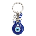 Macro shot of blue Evil Eye keychain with resin pendants and silver metal star charms - Star Dark Blue Eye Bead Chain Style (BE1238BU03)