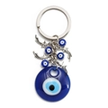 Nazar Evil Eye keychain with blue resin beads and silver star pendants on white background - Meteor Dark Blue Eye Main Bead Pendant Style (BE1238BU05)