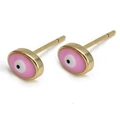 Pink evil eye stud earrings with gold plating and drip oil enamel finish for women - Pink Oval Style (BE568PK00)