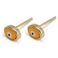 Golden Evil Eye stud earrings with vibrant yellow and orange drip oil enamel finish - Orange Oval Style (BE568OR00)