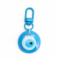 Macro view of blue Evil Eye keychain pendant with a matching plastic lobster clasp - Light Blue (BE1275LBU00)