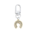 Golden horseshoe evil eye keychain with sparkling crystals and white lacquer hook detail - White Hook Horseshoe Style (BE1273WH01)