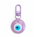 Detail of lavender evil eye charm with matching matte purple lobster clasp on white background - Purple (BE1275PU00)